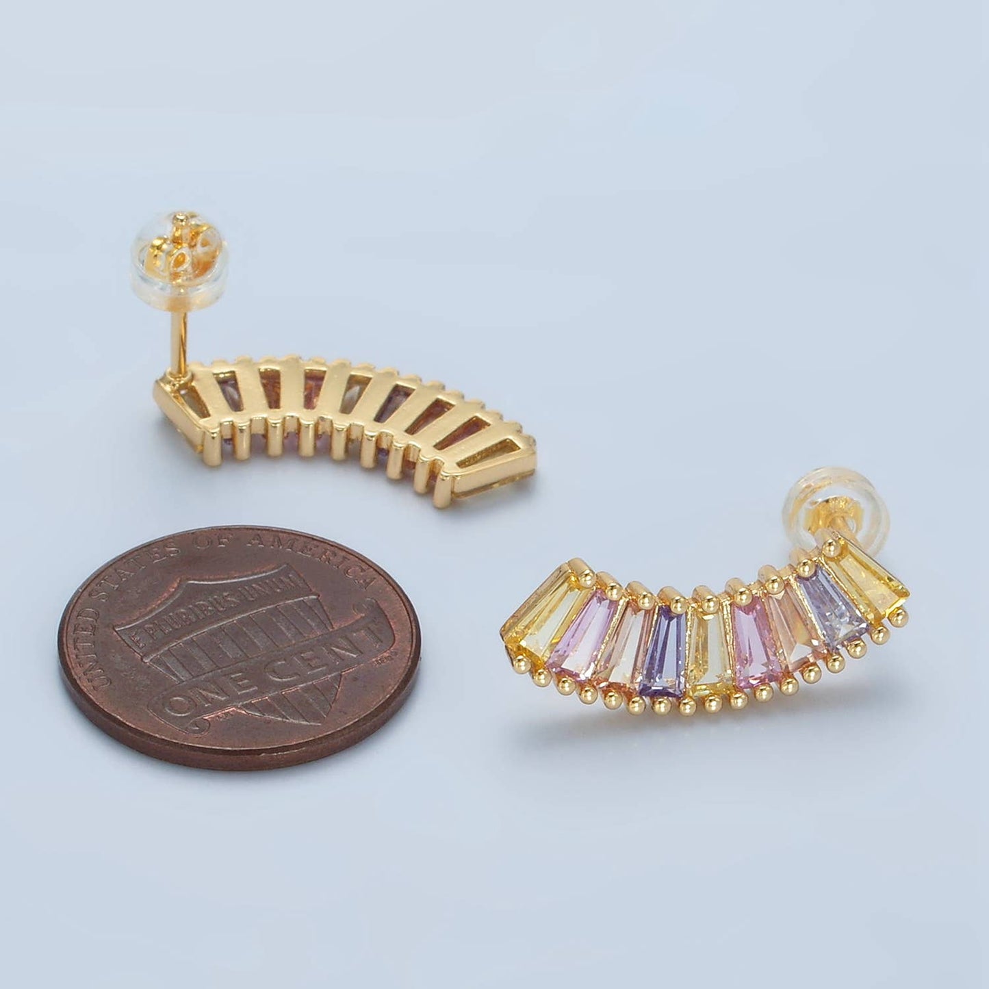 24K Gold Filled Pastel Baguette Curved Studs