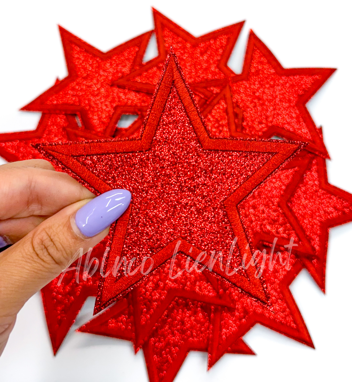 3” Red glitter star embroidery patch iron on