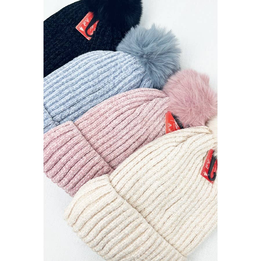 Solid Chenille Pom Beanie