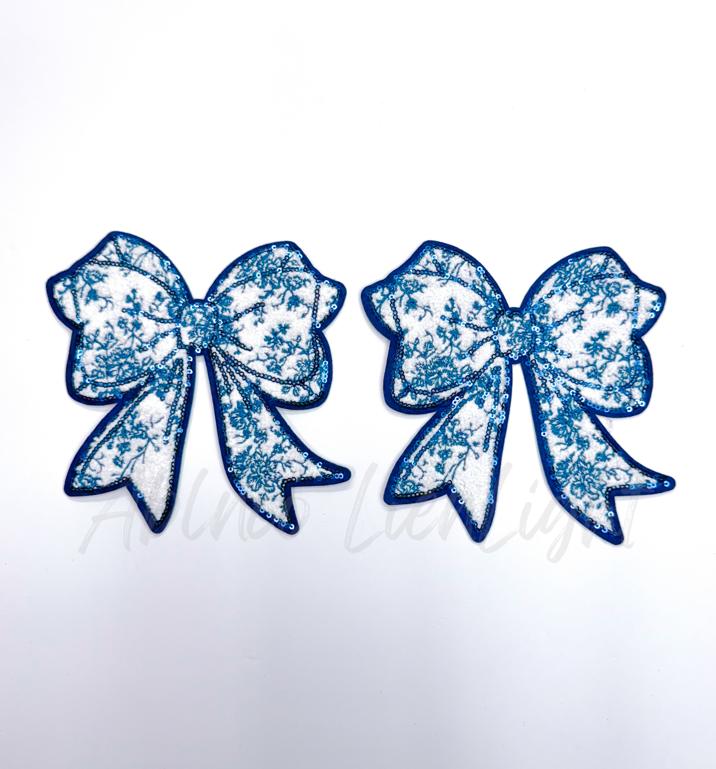 Side Bow Blue Floral Coquette Sequins Patch
