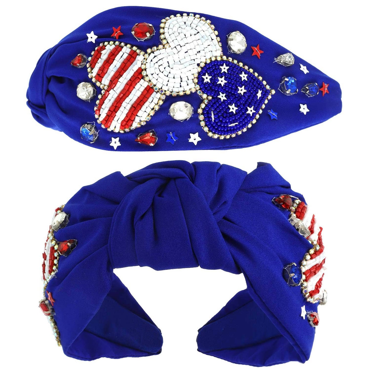 USA Patriotic Star Pattern Jeweled Beaded Headband
