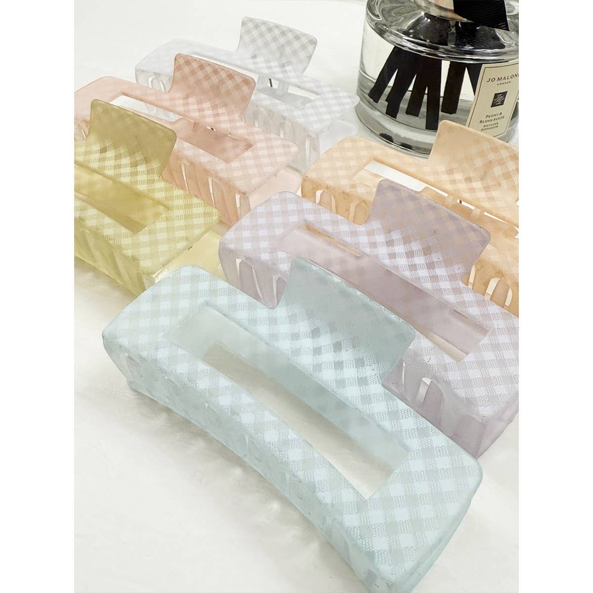 Checkered Soft Color Rectangle Hair Claw Clips