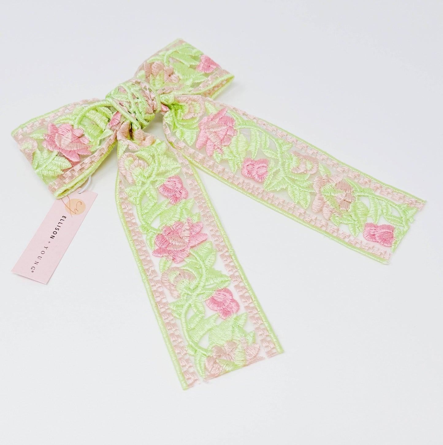 Lacey Flower Embroidered Bow Hair Clip