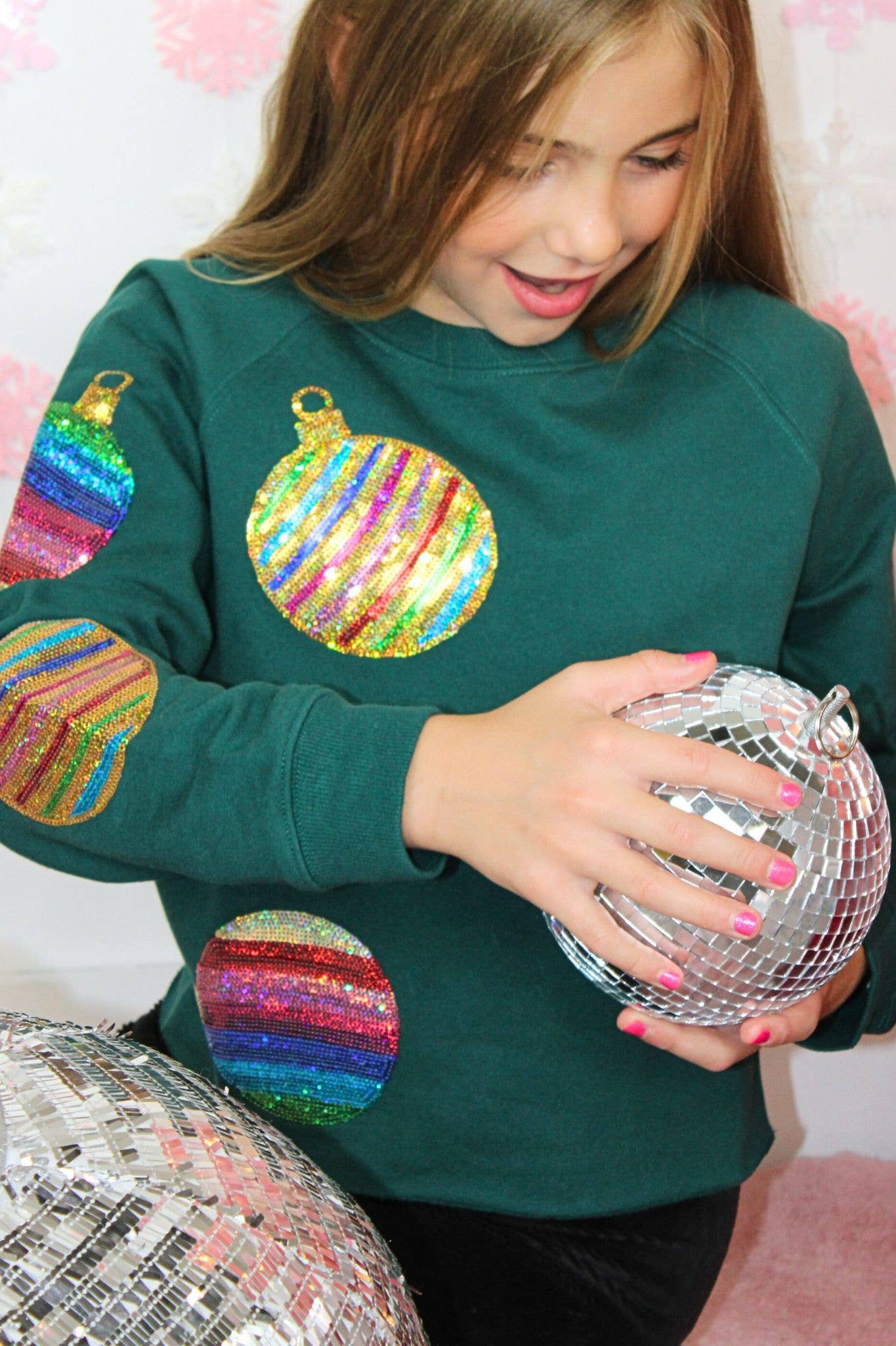 All over sequins christmas ornament crop sweatshirt