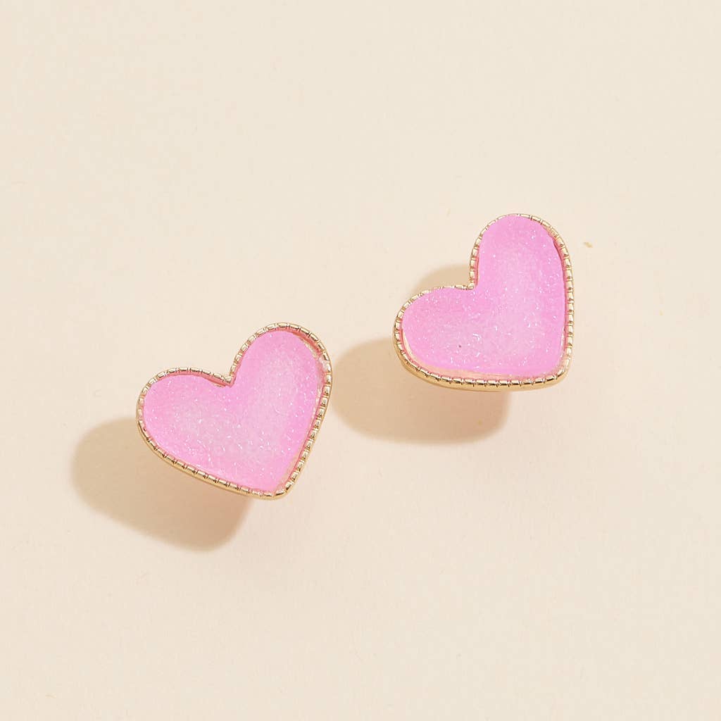 Heart Druzy Stone Stud Earrings