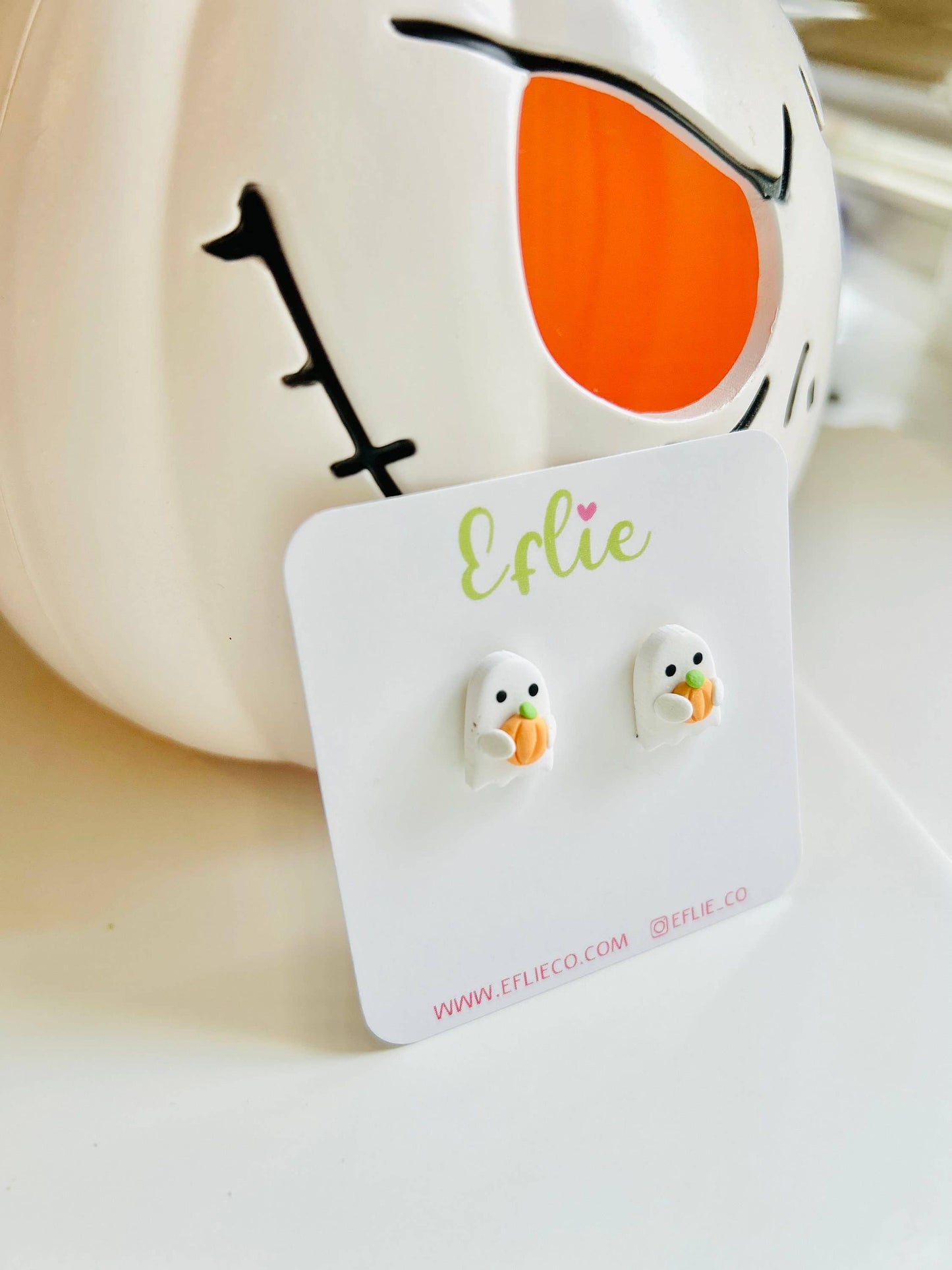 Halloween Ghost Pumpkin Clay Stud Earrings