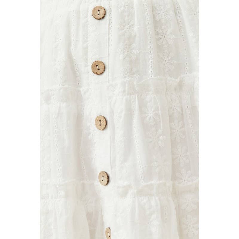 Girls Floral Embroidered Button Skirt