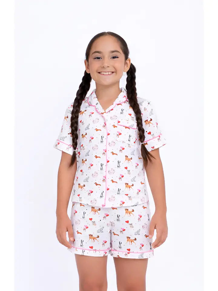 Hearts and Puppies Jersey Short Sleeve Pj Set