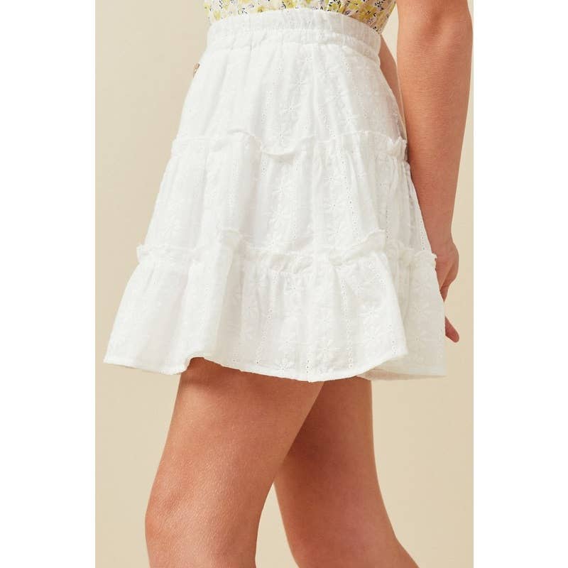 Girls Floral Embroidered Button Skirt