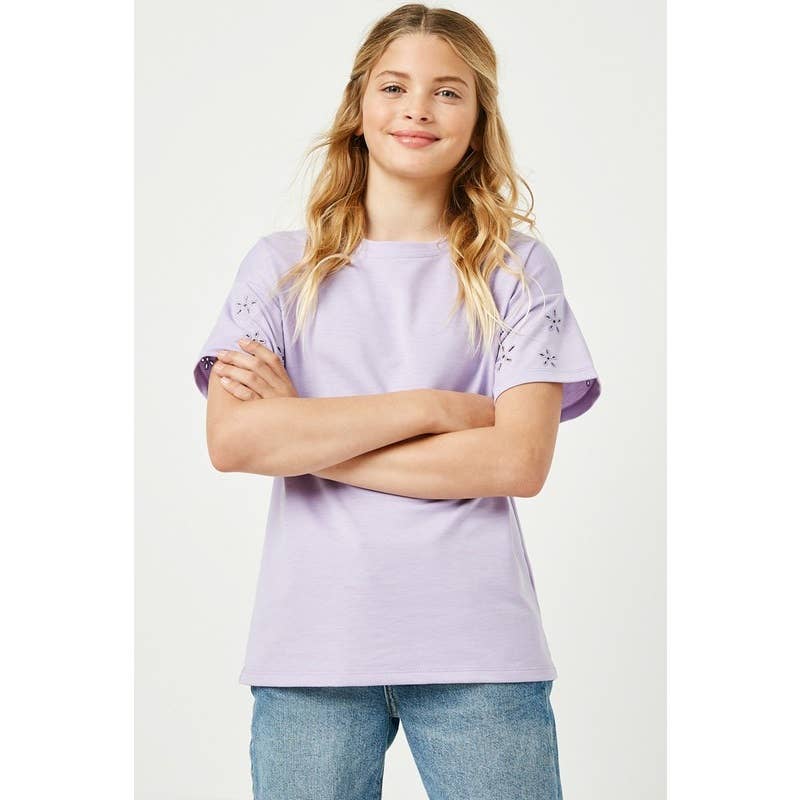 Girls Eyelet Cut Sleeve Detail Top