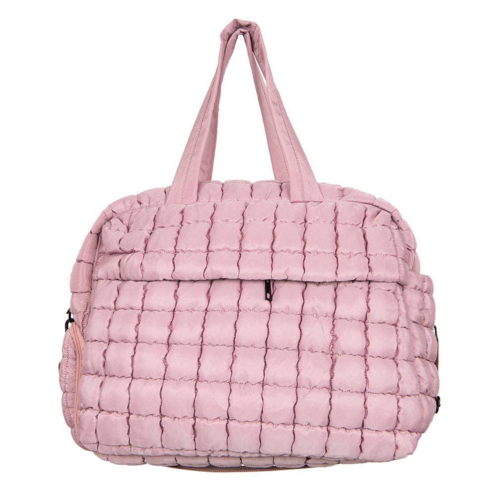 Mauve Quilted Duffel Weekender Bag for Women