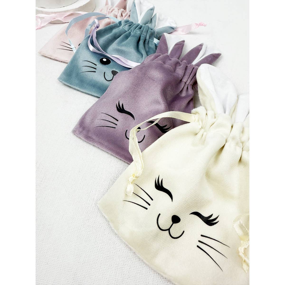 Easter Bunny Ear Velvet like Drawstrings Gift Bags