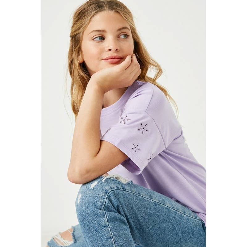 Girls Eyelet Cut Sleeve Detail Top
