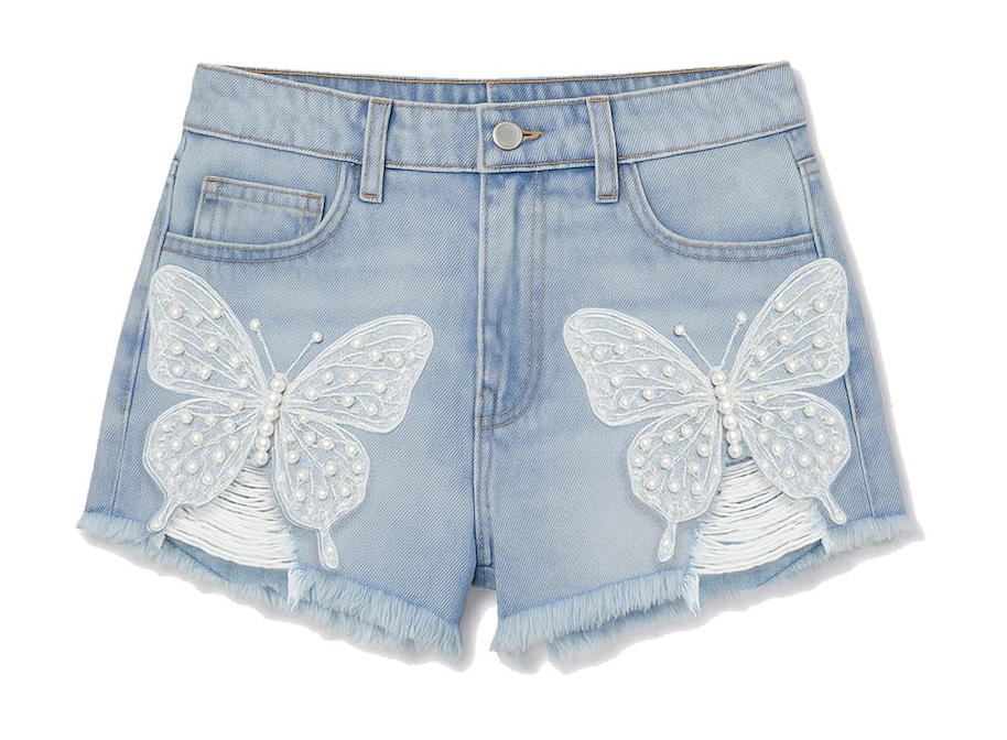 MESH BOW PEARL DESTRUCTED SHORTS
