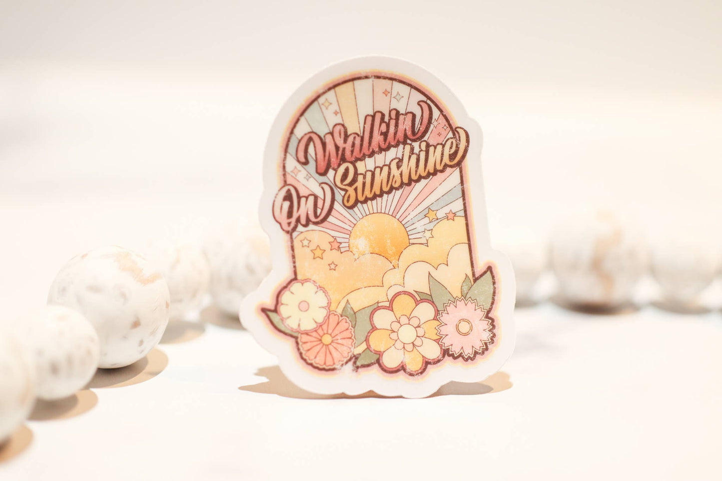 Walk On Sunshine Retro Clear, Vinyl Sticker, 3in.
