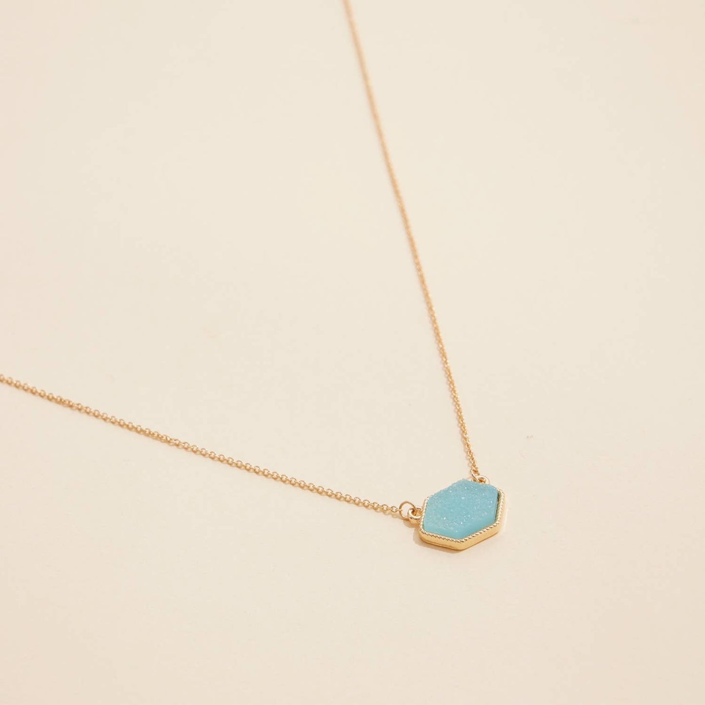 Hexagon Druzy Stone Charm Short Necklace