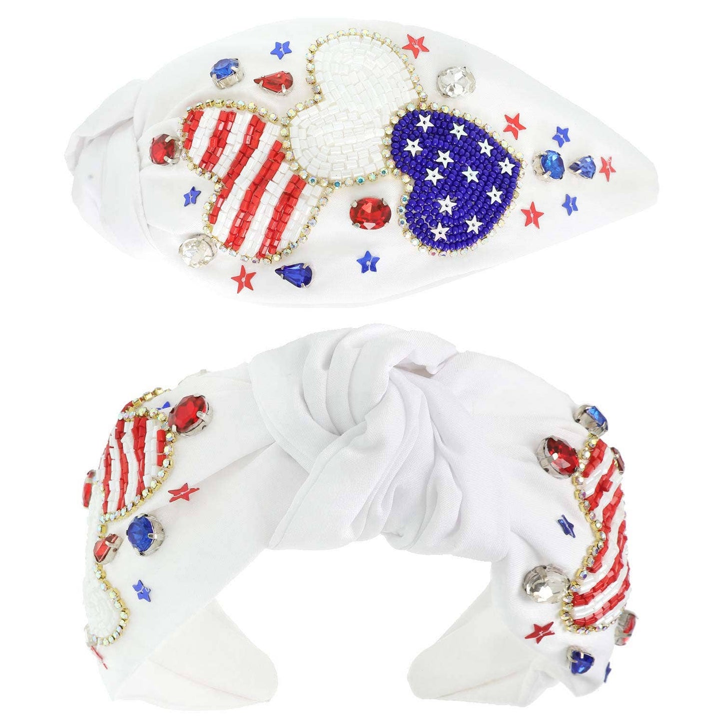 USA Patriotic Star Pattern Jeweled Beaded Headband