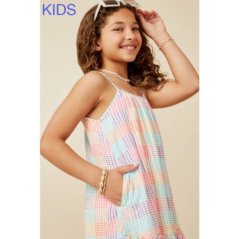 Girls Gradient Mixed Checker Tank Dress