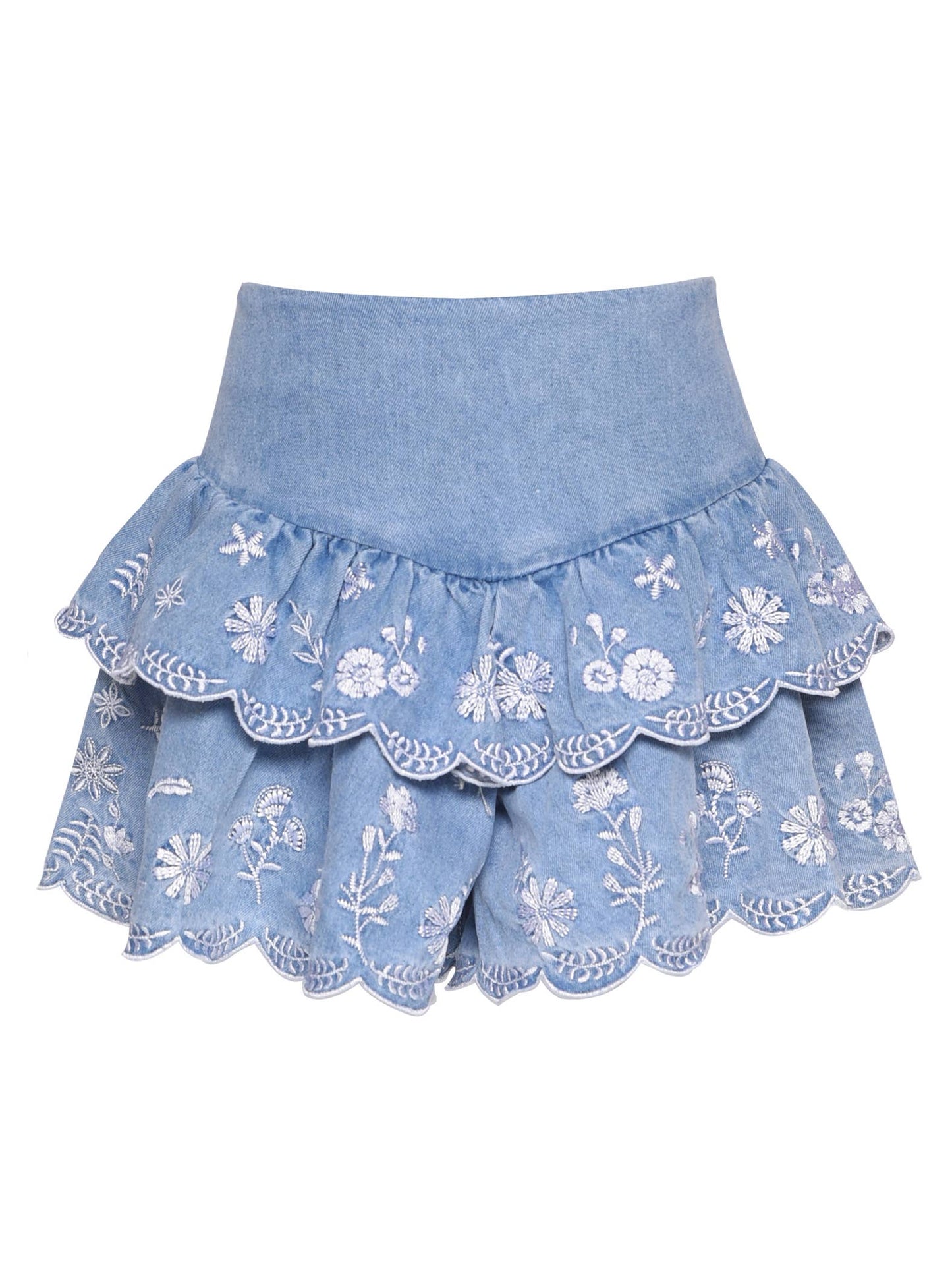 SCALLOP EDGE EMBROIDERED SKORT WITH BACK ZIPPER