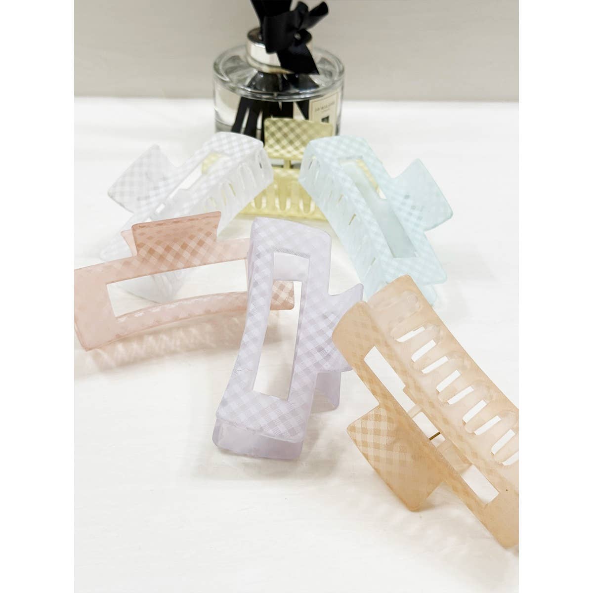 Checkered Soft Color Rectangle Hair Claw Clips