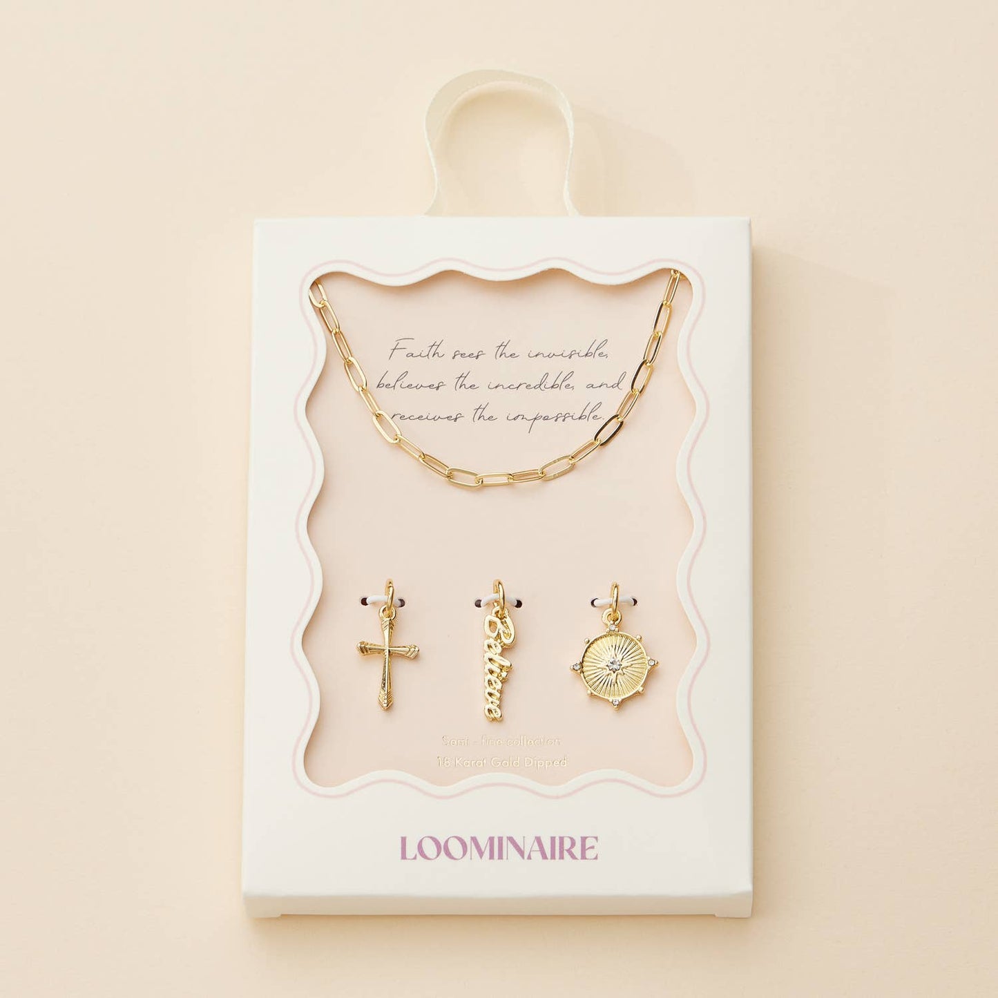 Cross, Believe, and Compass Gold Dipped 18K Charms Necklace