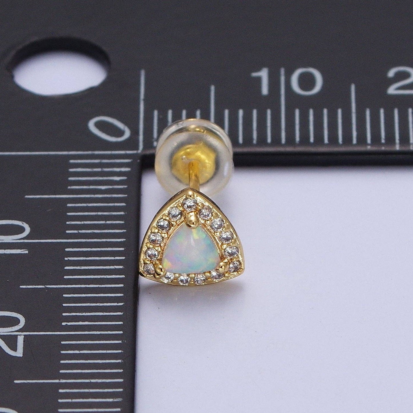 14K Gold Filled White Opal Micro Paved CZ Triangle Stud Earrings
