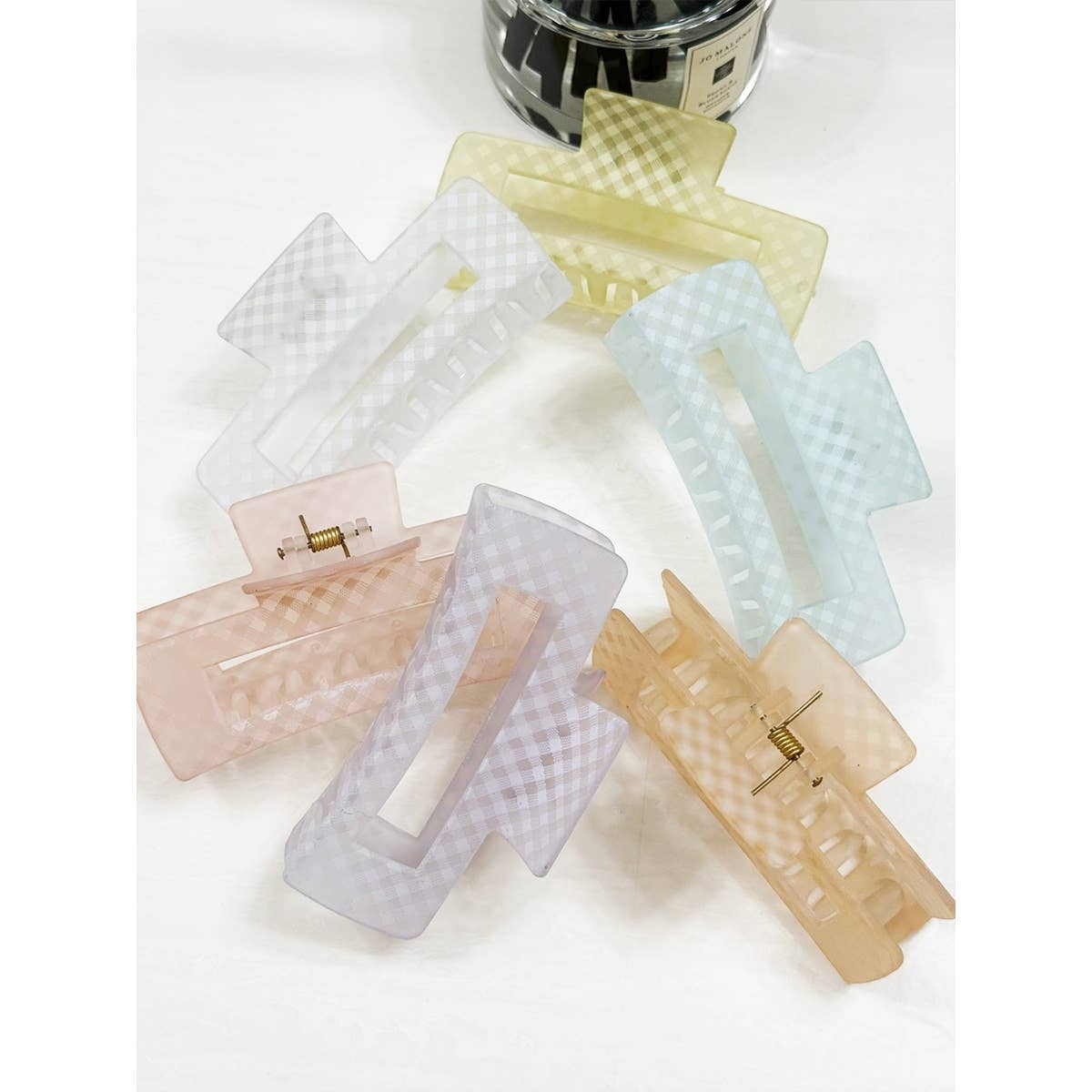 Checkered Soft Color Rectangle Hair Claw Clips
