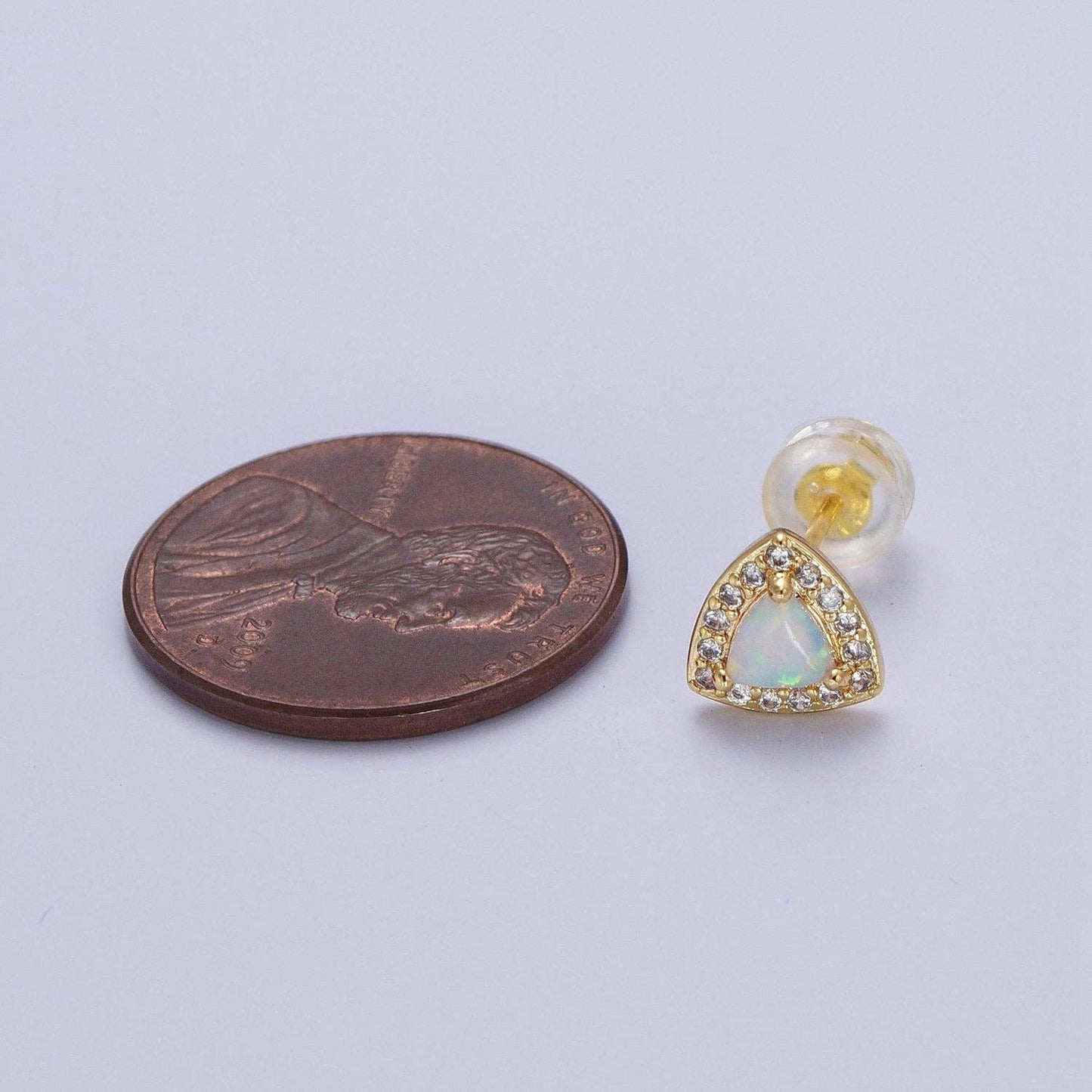 14K Gold Filled White Opal Micro Paved CZ Triangle Stud Earrings