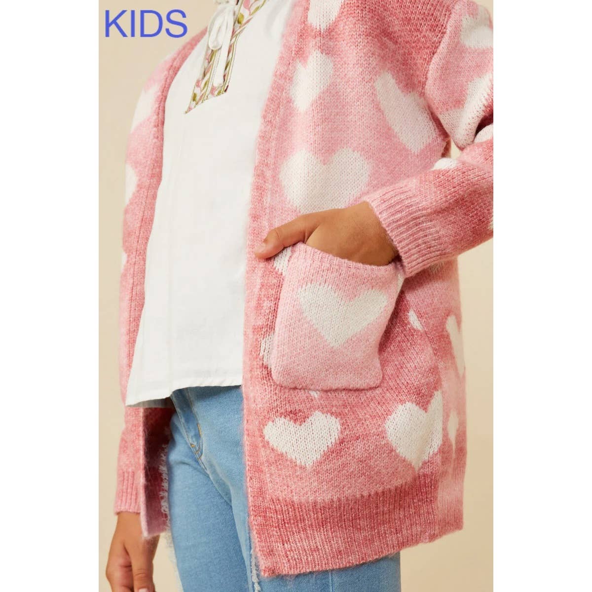 Girls Heart Knit Patch Pocket Sweater Cardigan