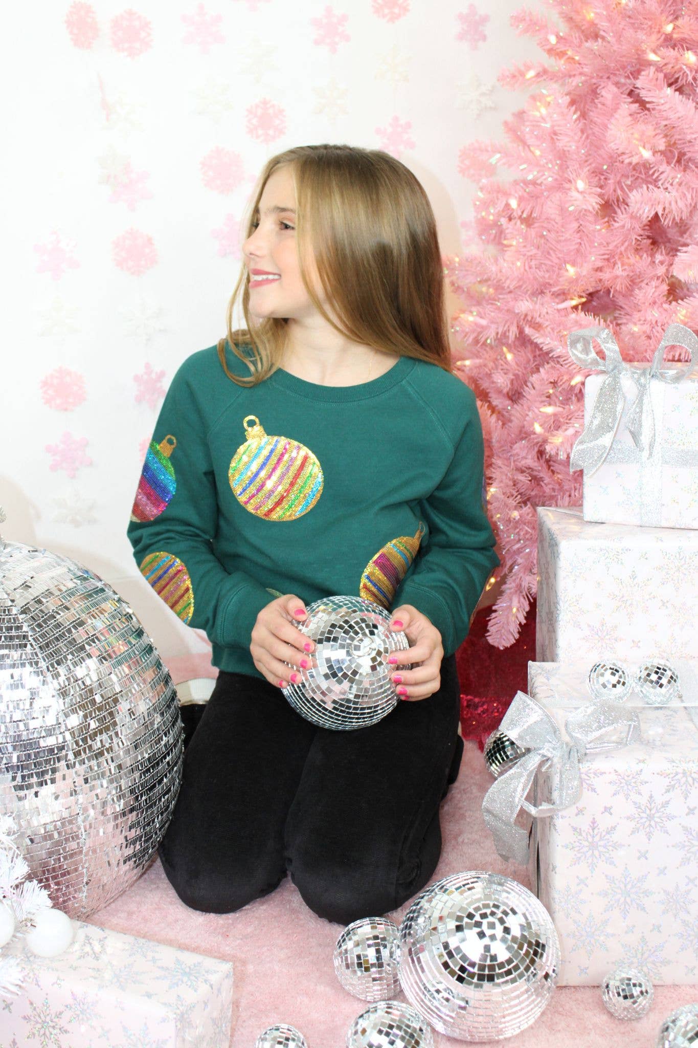 All over sequins christmas ornament crop sweatshirt
