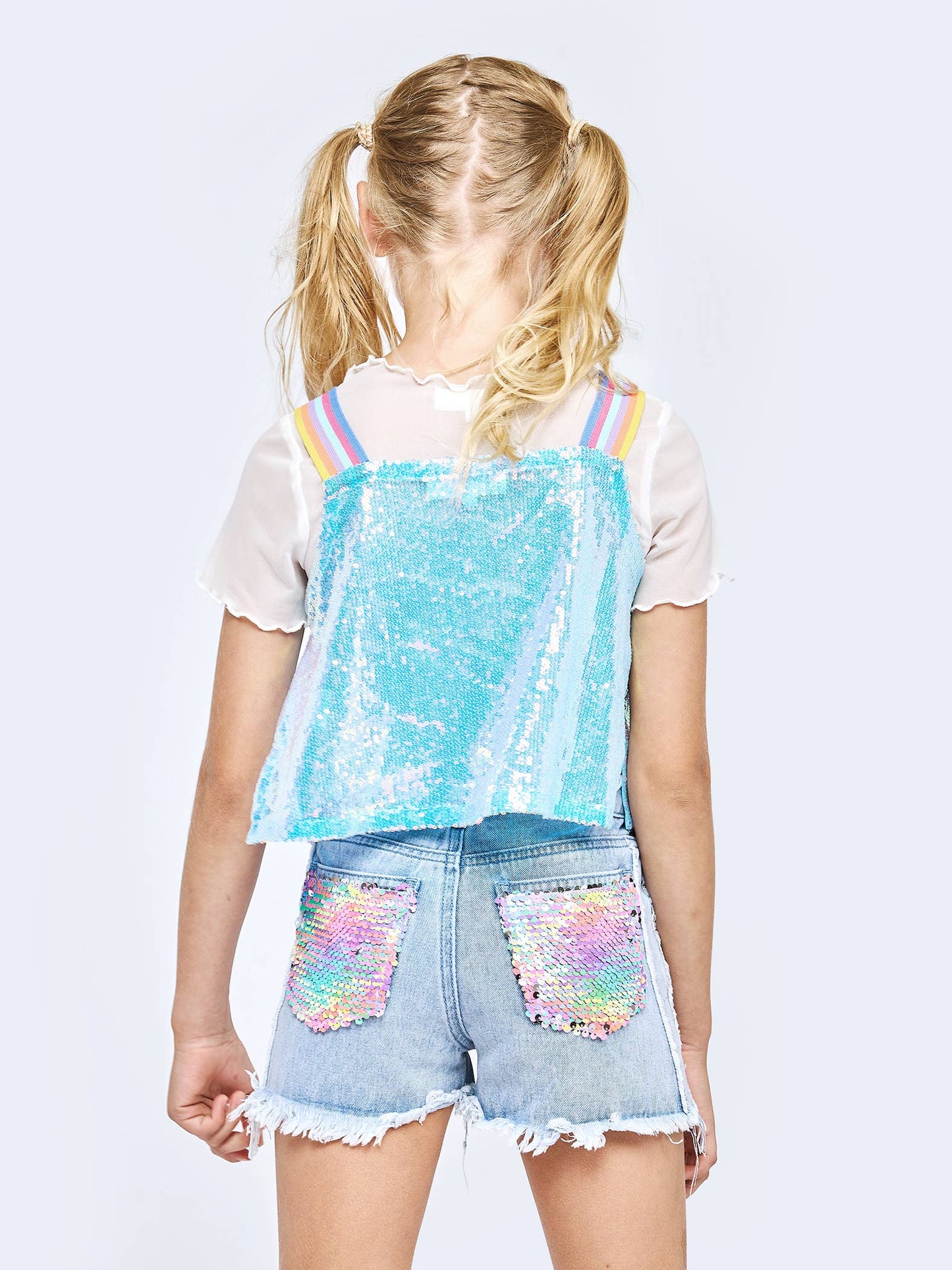 DENIM SHORTS W/ SEQUIN DISTRESS