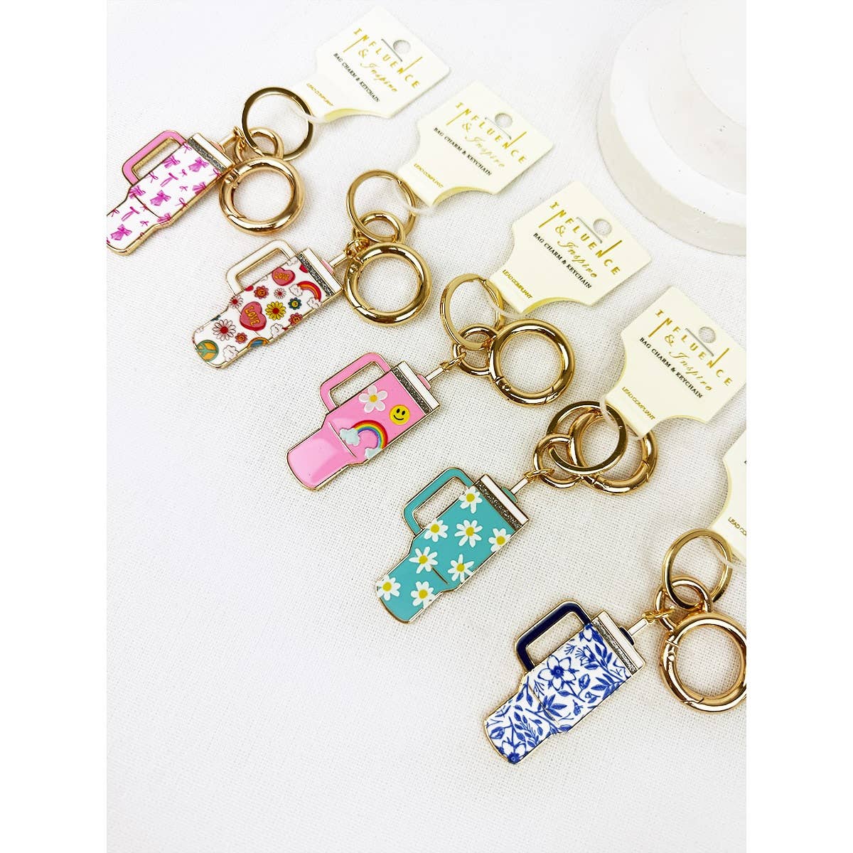 Tumbler Shaped Enamel with Bag Charm Key Chain