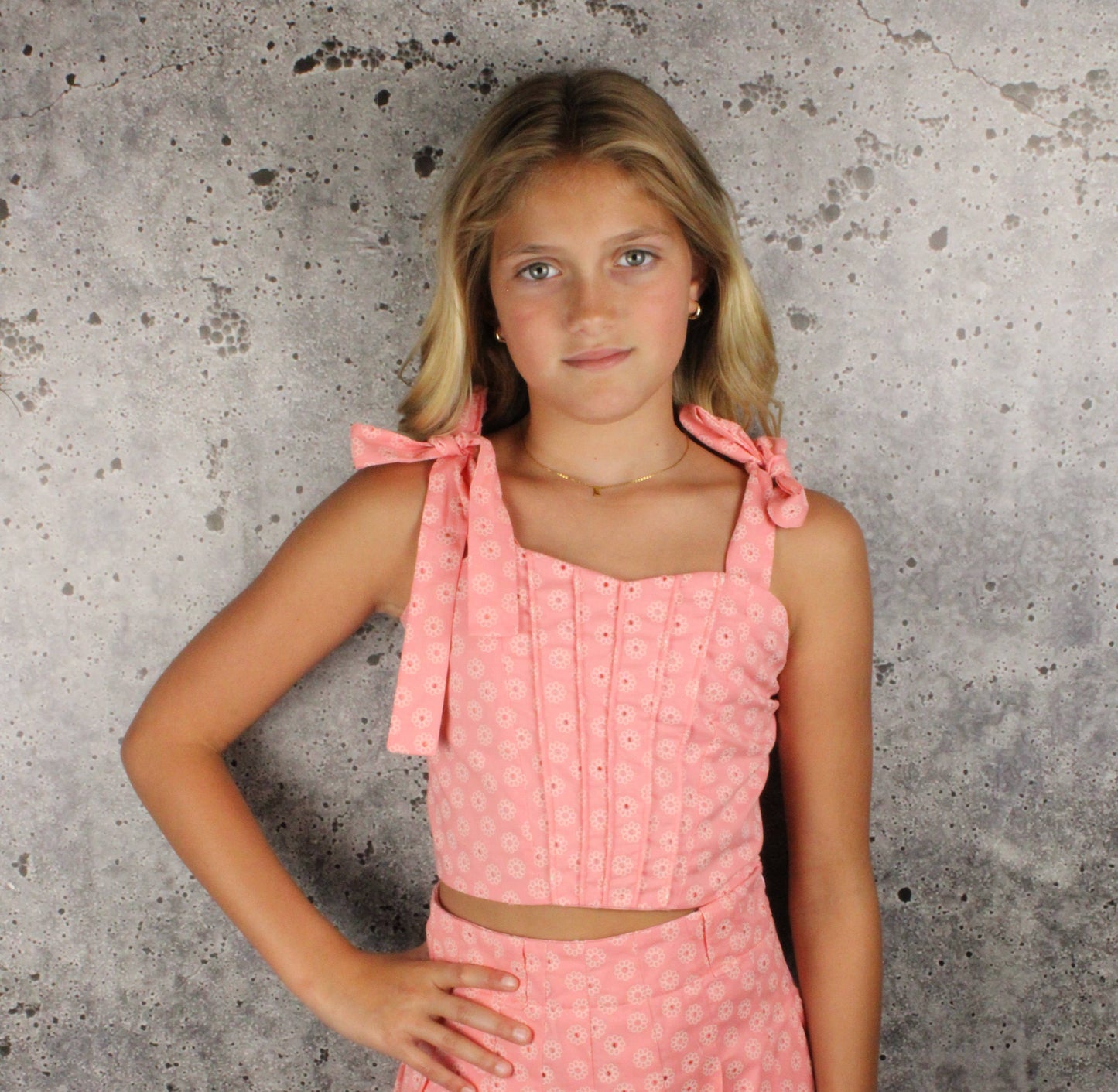 Pink Eyelet Tie Strap Top