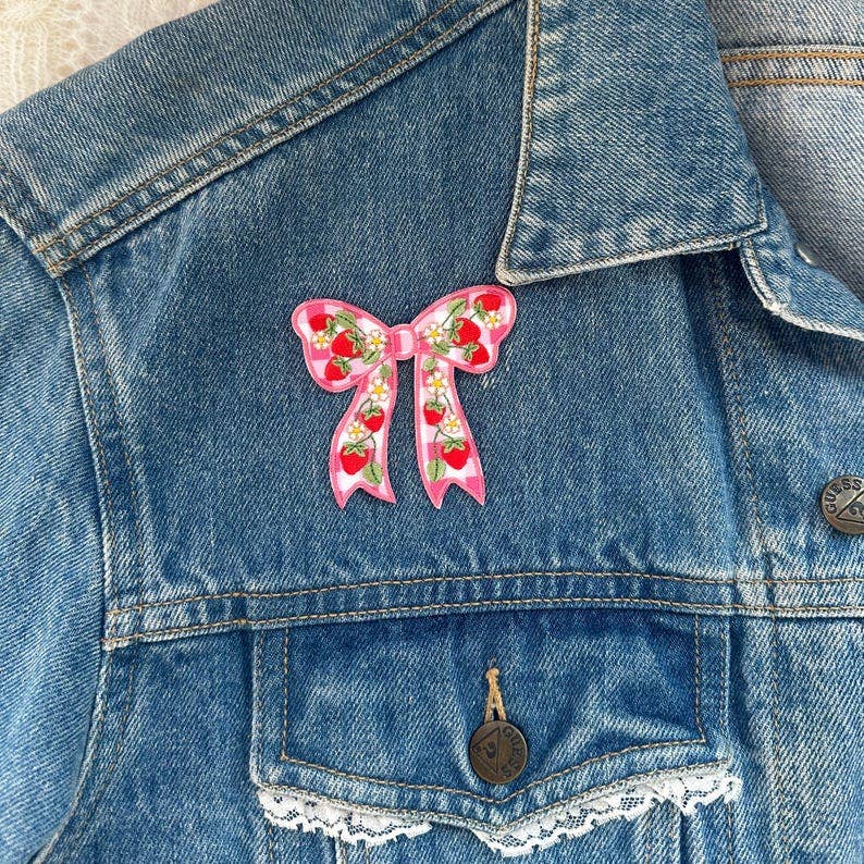 Strawberry Bow Patch - Pink Gingham
