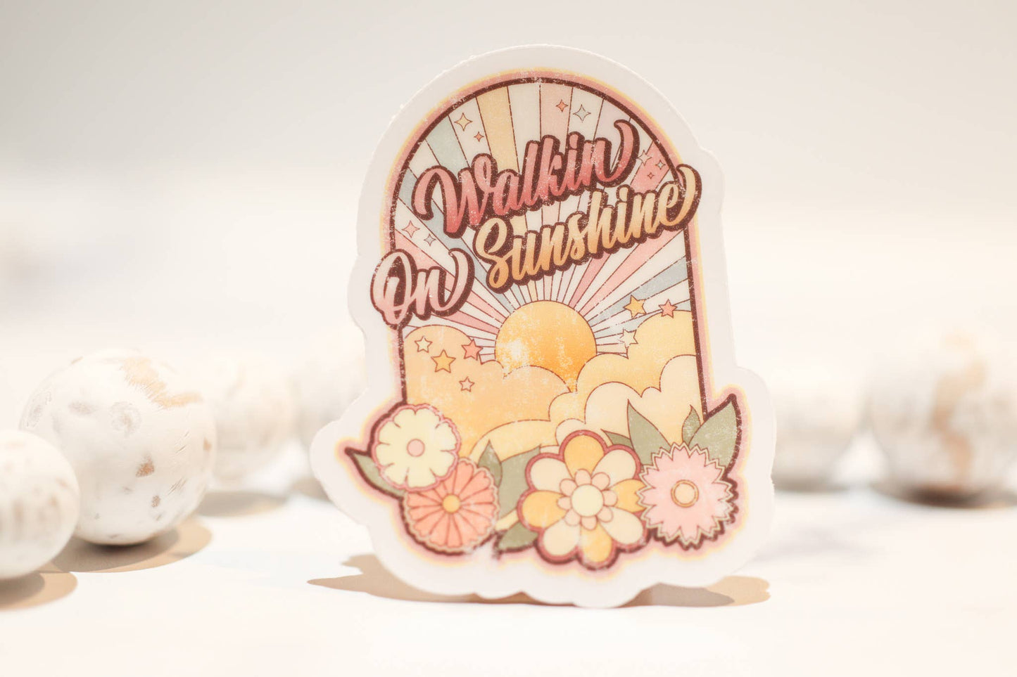 Walk On Sunshine Retro Clear, Vinyl Sticker, 3in.