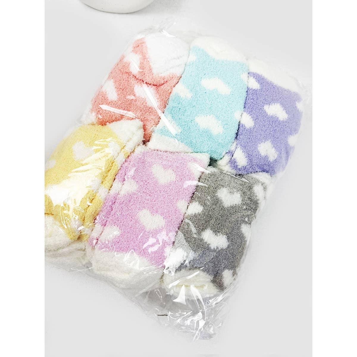 Solid Plush Warm Heart Print Socks