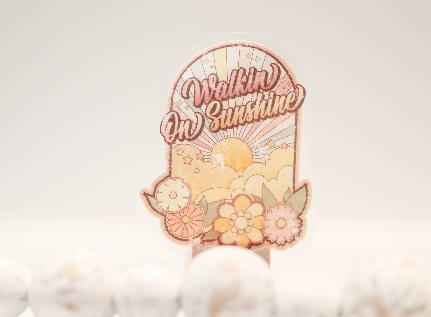Walk On Sunshine Retro Clear, Vinyl Sticker, 3in.