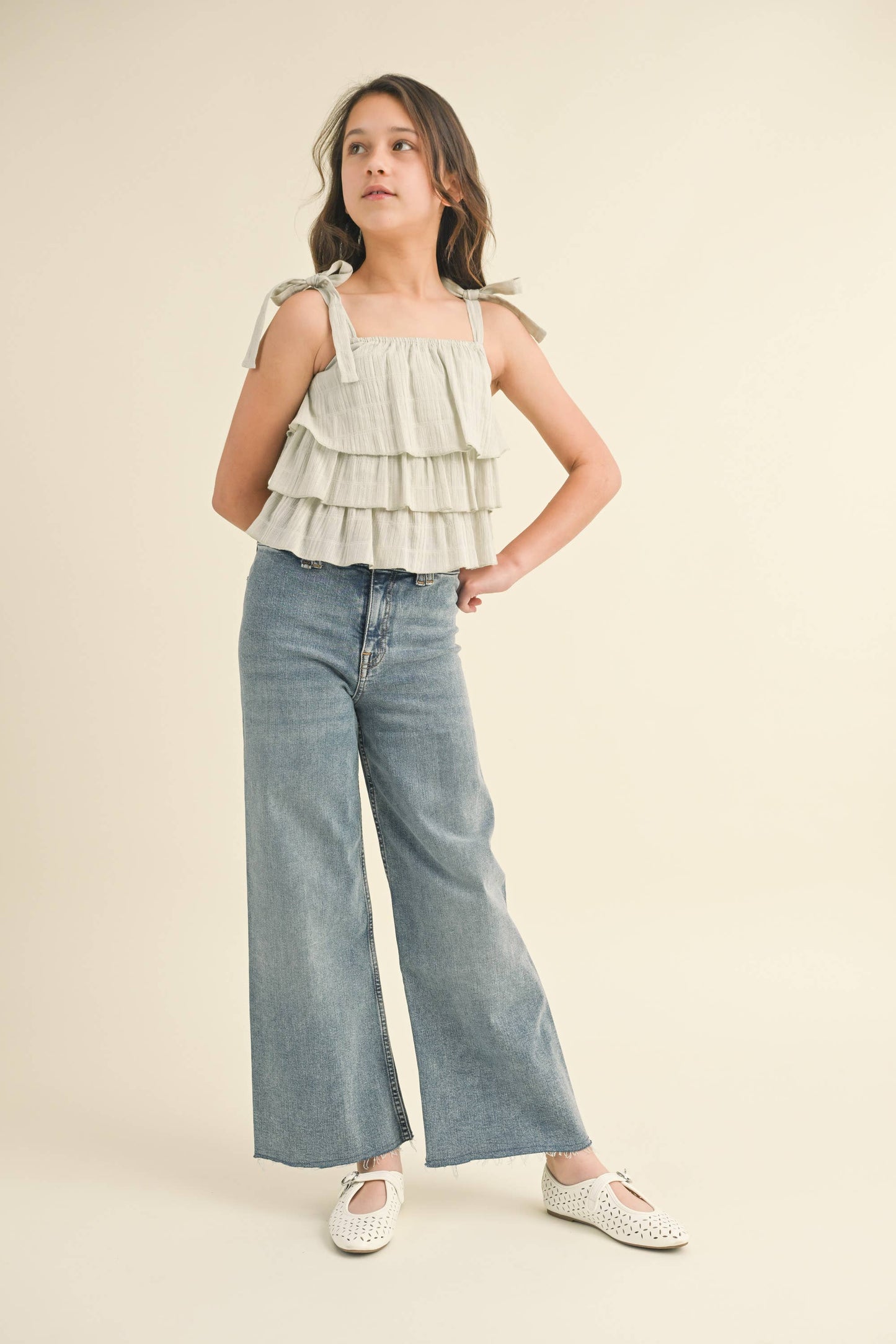 GIRLS WIDE LEG DENIM PANTS