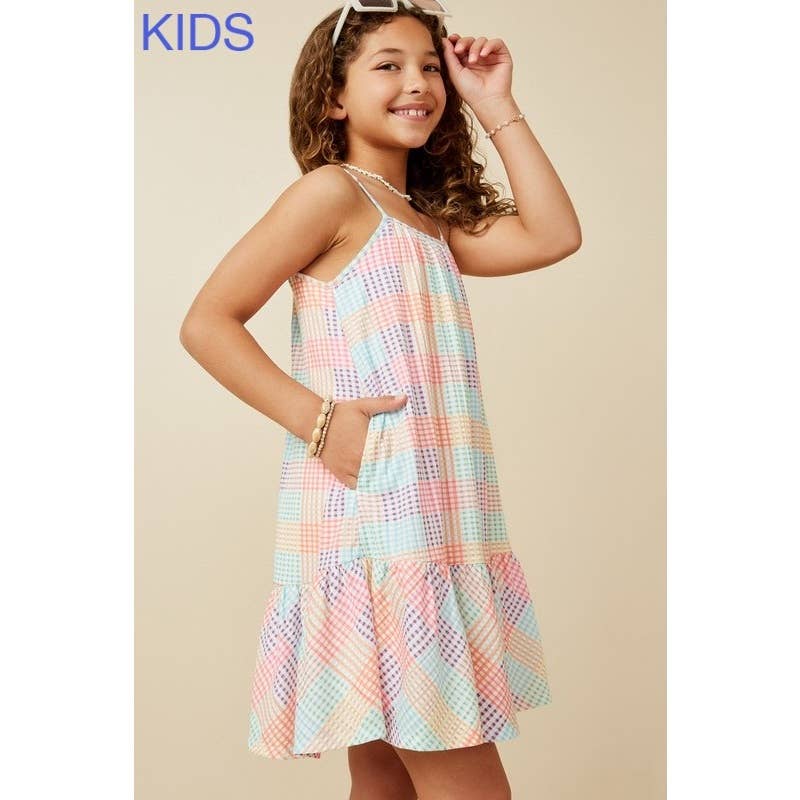 Girls Gradient Mixed Checker Tank Dress