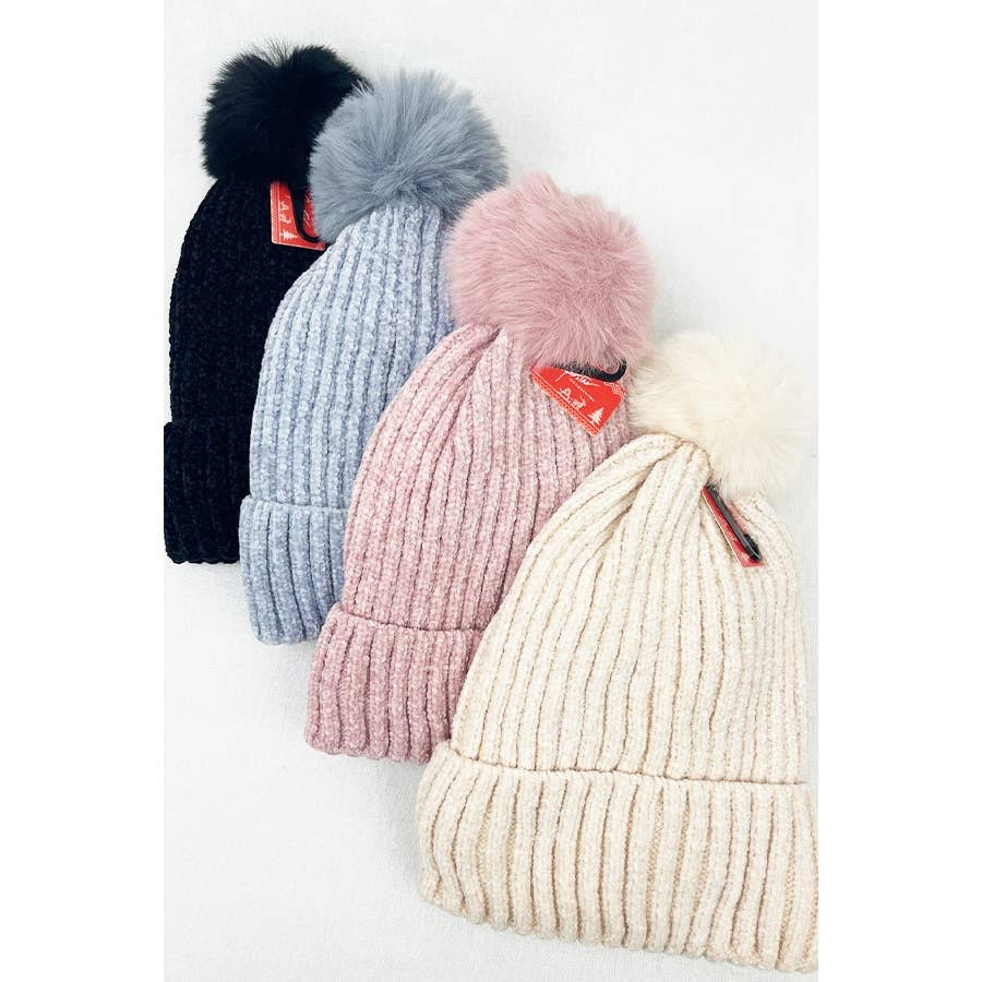 Solid Chenille Pom Beanie