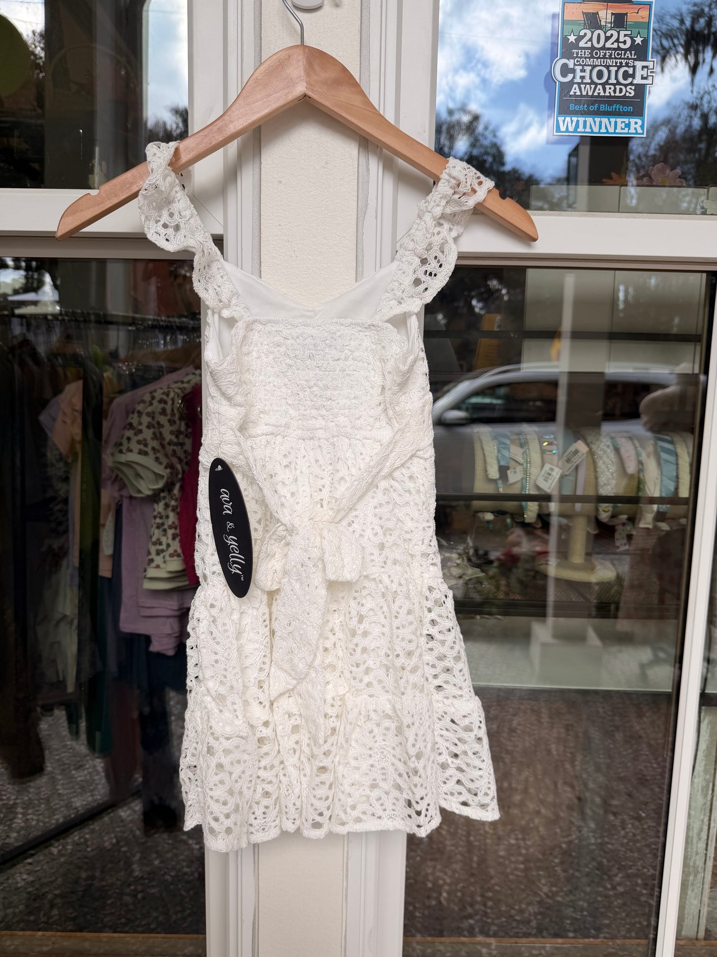 Lace flutter sleeve dress