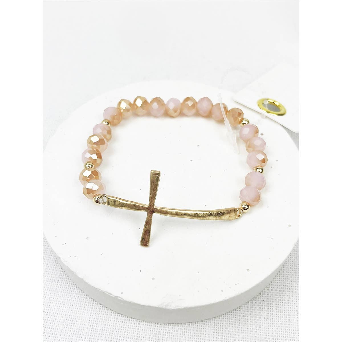 Hammered Cross Crystal Mix Beads Bracelet