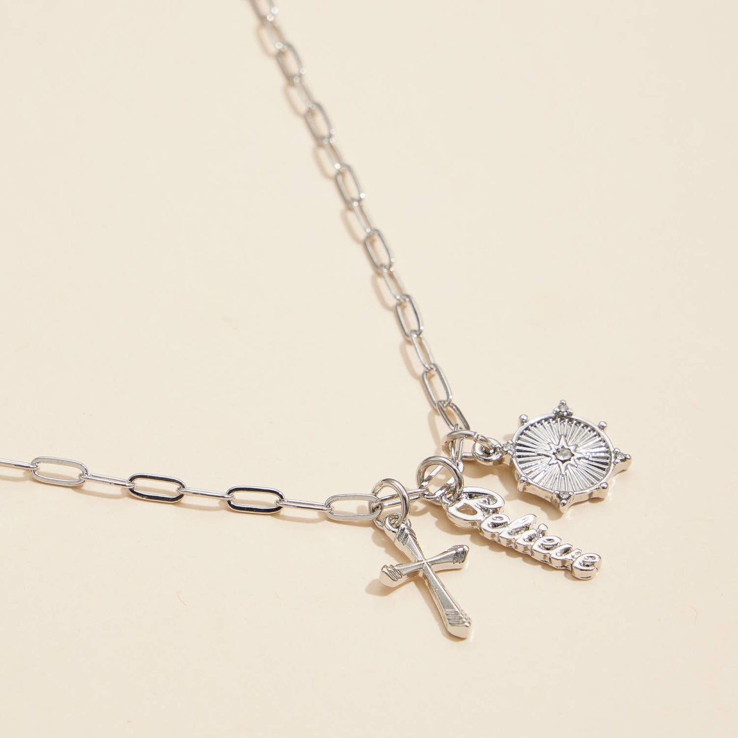 Cross, Believe, and Compass Gold Dipped 18K Charms Necklace