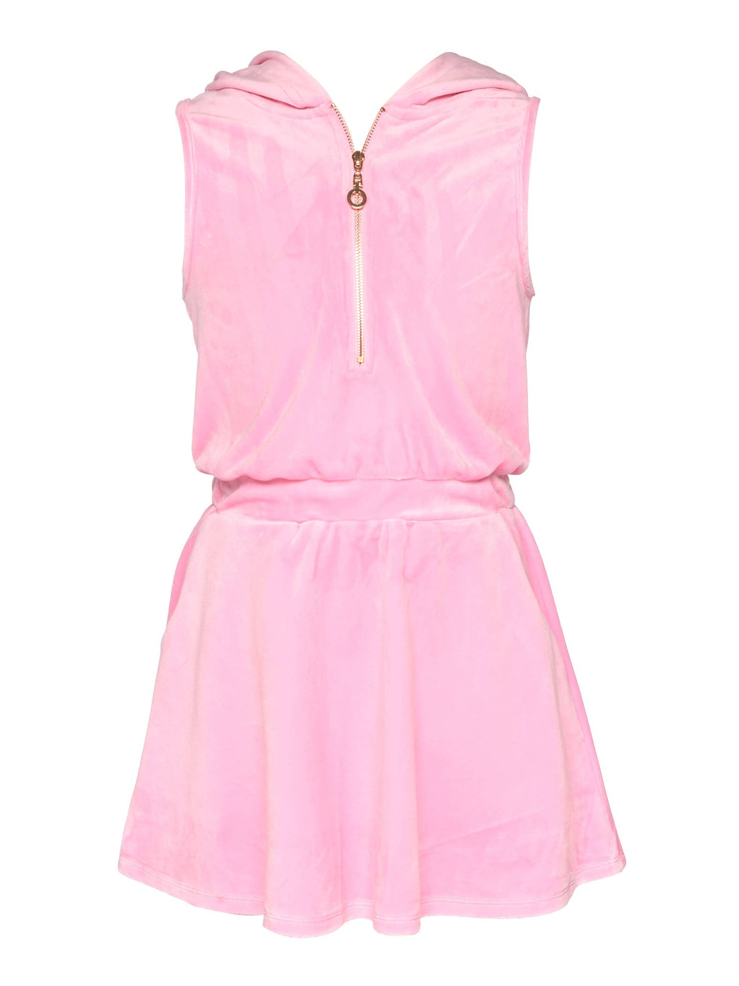 SLEEVELESS HOODED VELOUR DRESS WITH HALF ZIP