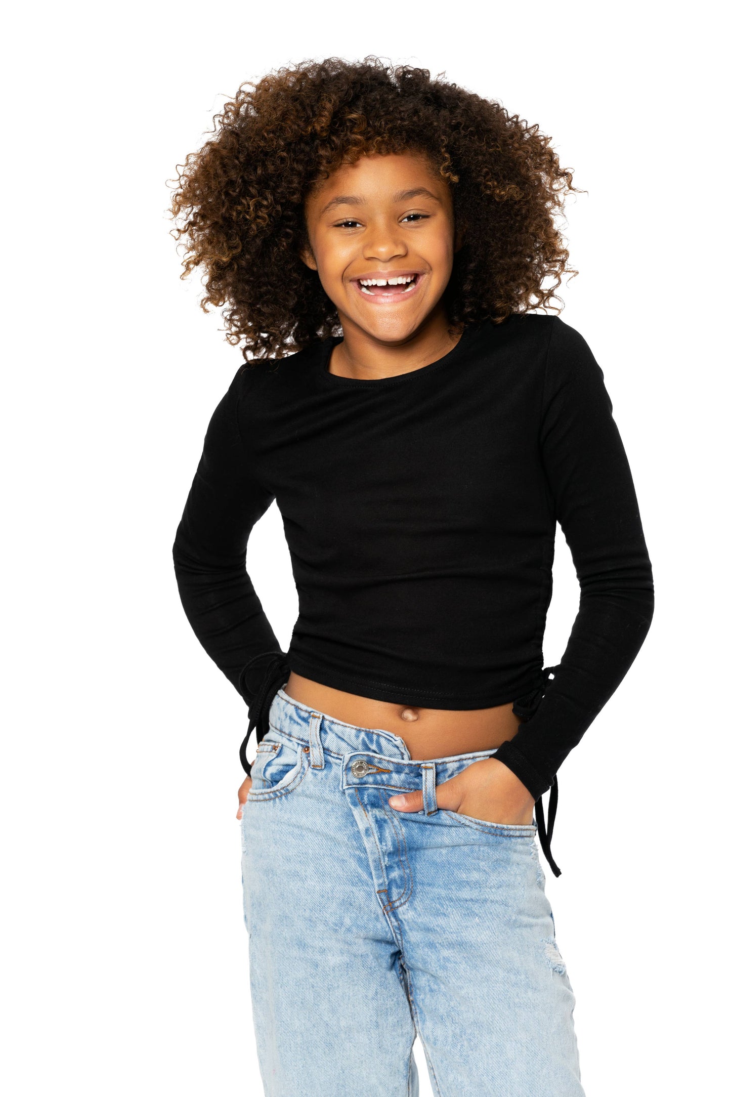 Long Sleeve Top with Ruching & Tie On The Side