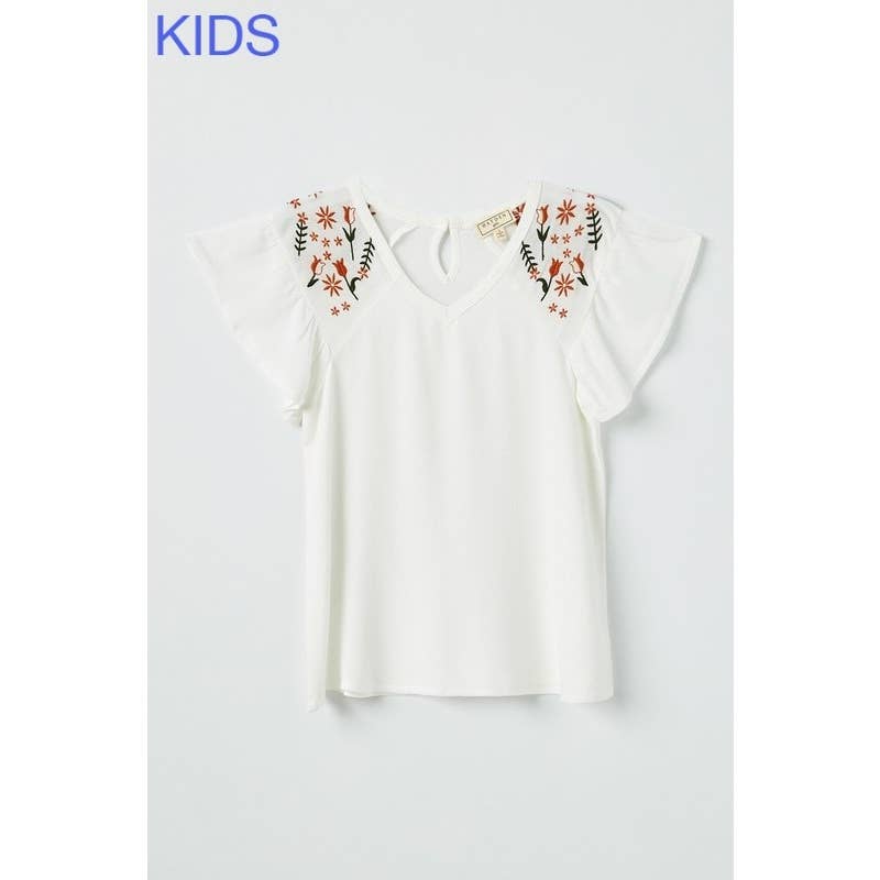 Girls Embroidered Flutter Sleeve Top