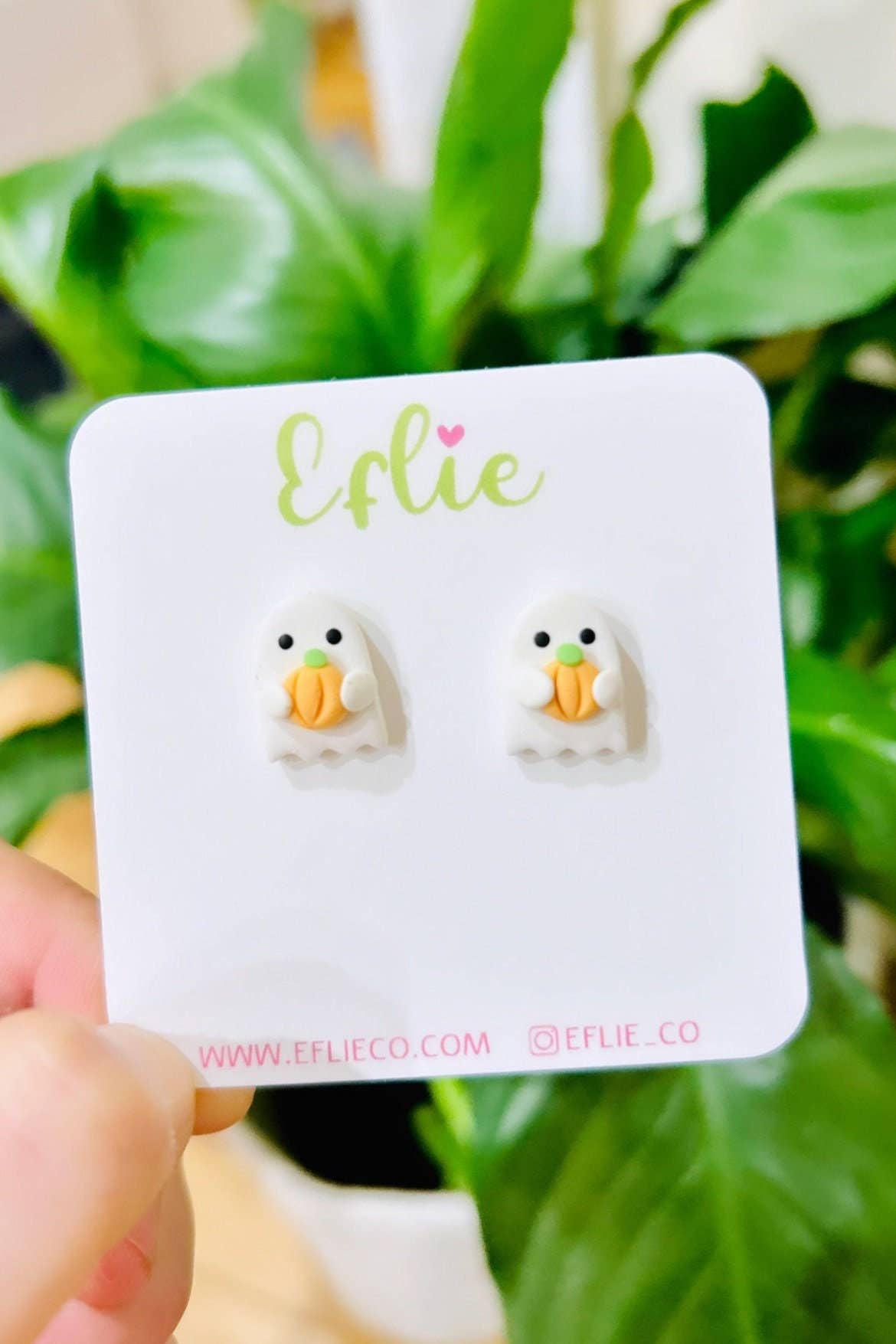 Halloween Ghost Pumpkin Clay Stud Earrings