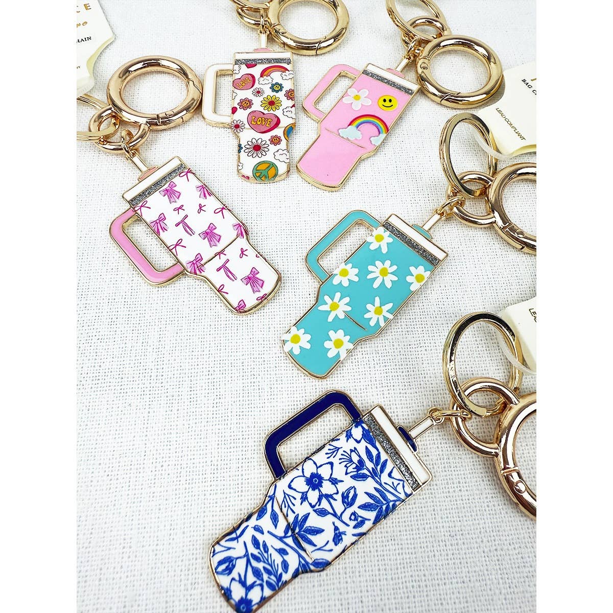 Tumbler Shaped Enamel with Bag Charm Key Chain