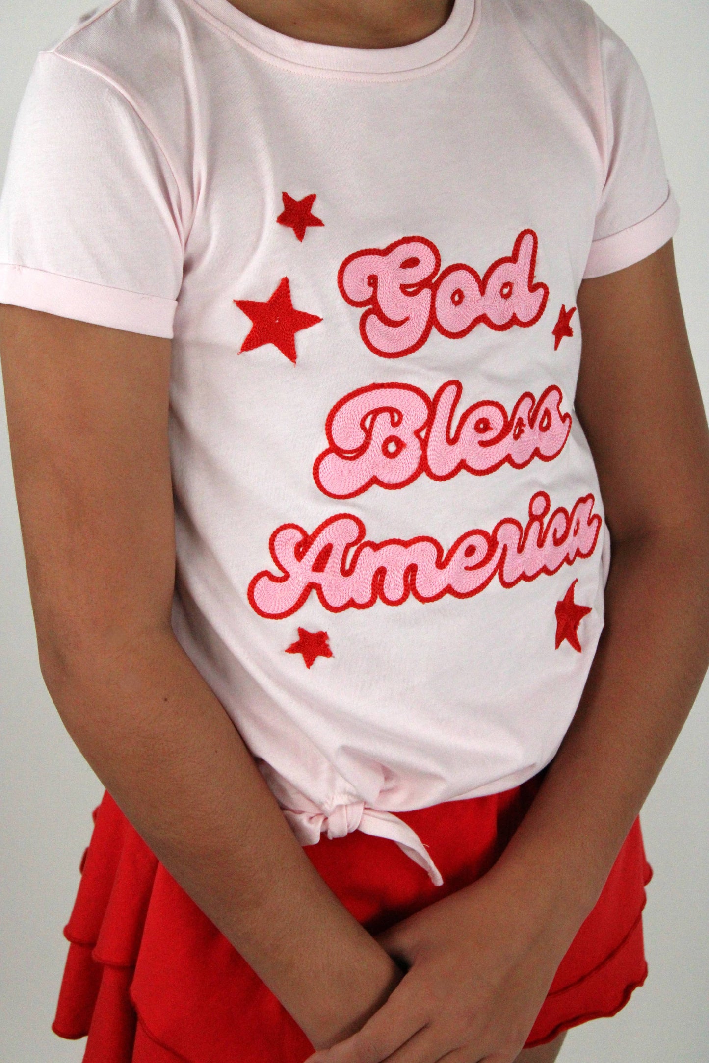 God bless America front knot t-shirt