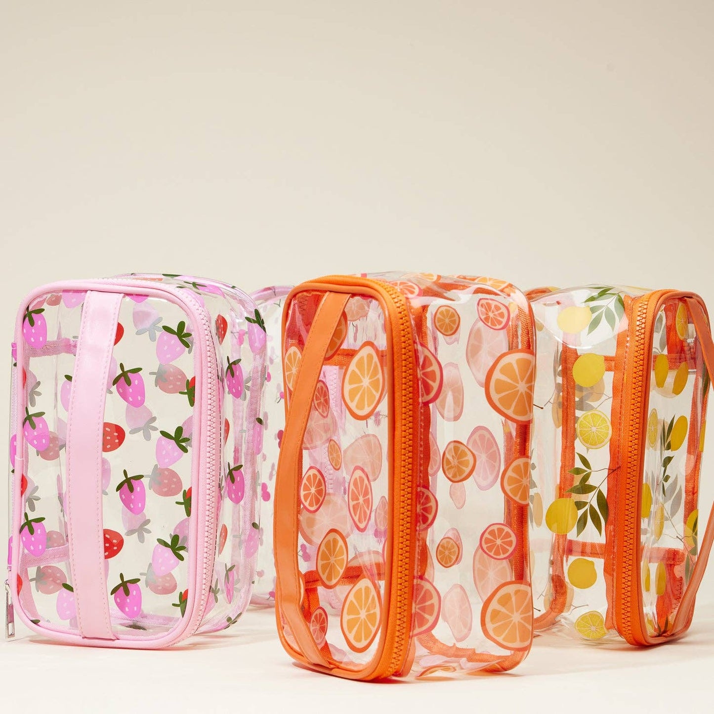 Fruit-Print Clear Makeup Bag with Handle Travel Organizer